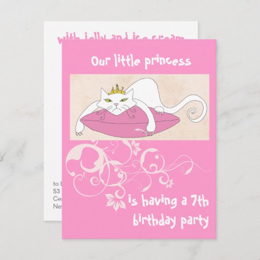 お姫様の誕生日パーティーの招待状 招待状 (正面/裏面)