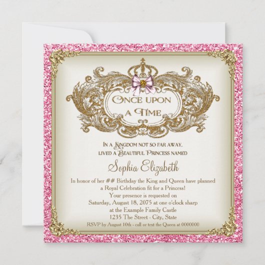 お姫様の誕生日パーティー 一度きりの魔法のプリンセスバースデー 招待状 (正面)