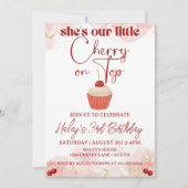 お姫様の誕生日ピンクリボン招待状 チェリーオントップ 招待状 (正面)