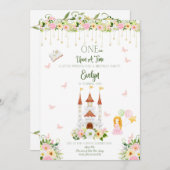 お姫様の1歳の誕生日招待状 - プリンセス テーマ 招待状 (正面/裏面)
