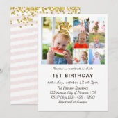 お姫様の1歳の誕生日　7枚の写真の コラージュ 招待状 (正面/裏面)