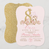 お姫様の8歳の誕生日パーティー招待状 招待状 (正面/裏面)