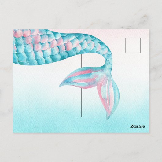 お姫様ラメermaidの水彩画の誕生日招待状 ポストカード (裏面)