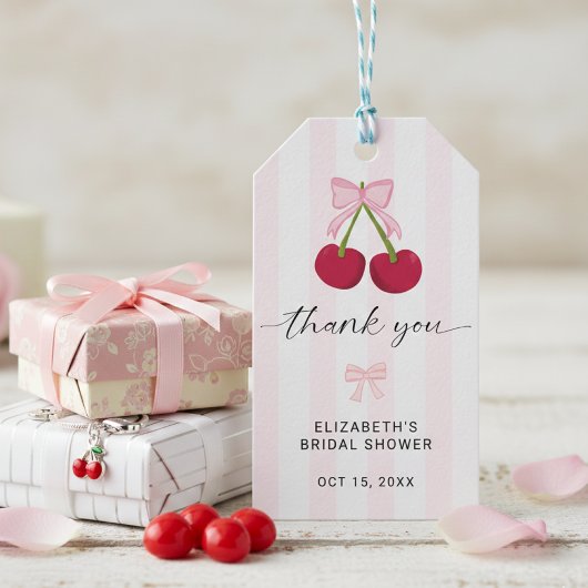 お姫様気分を添える ブライダルシャワーボウ ストライプ ギフトタグ