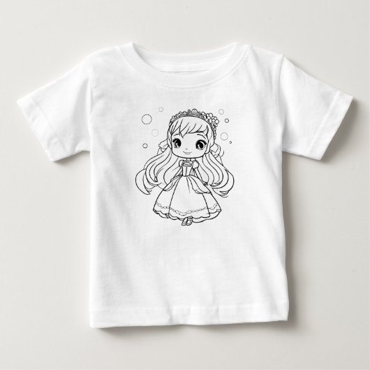 お姫様自分で色を塗ってね ベビーTシャツ (正面)