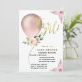 お姫様誕生！バルーン ピンク フラワー お祝い 招待状 (スタンド正面)