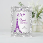 お姫様 スイート16 パープル シルバー フォト パーティーに返信 招待状 (スタンド正面)