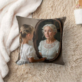 お婆さんリフレクションを見る少女 クッション (ブランケット)