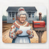 お婆さん読が郵便受けの手紙 マウスパッド (正面)