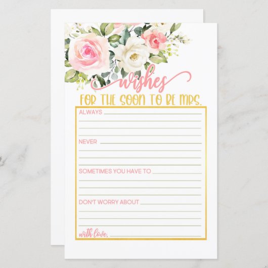 お嫁さんへの願い – ピンクのフローラ&金ゴールド (正面/裏面)