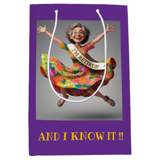 「お嬢さん最後退職した」 ミディアムペーパーバッグ (正面)