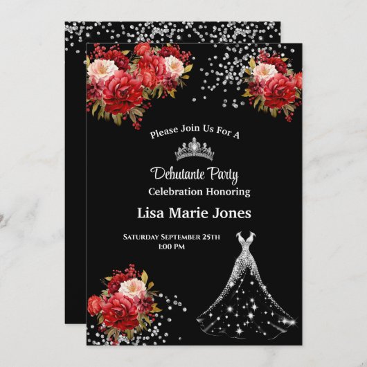 お嬢様のデビュー披露パーティーへのご招待 招待状 (正面/裏面)