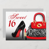 お嬢様の誕生日パーティー ハイヒールと口紅のスイート16 招待状 (正面/裏面)