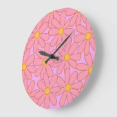お嬢様ピンクパープルフラワーシンプル花柄 ラージ壁時計 (傾斜)