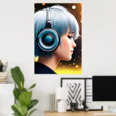 お嬢聞さんが音楽に | AIアートポスター ポスター (ホームオフィス)