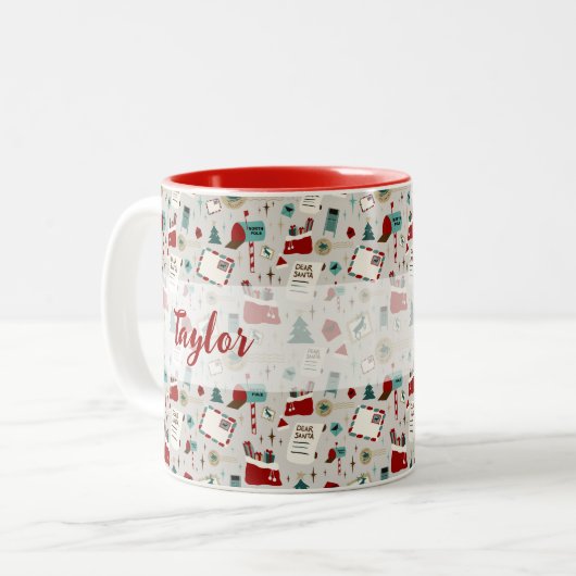 お子さまの名前入りのサンタへのクリスマスレター ツートーンマグカップ (正面左)
