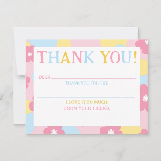 お子さまの誕生日にお越しいただいたゲストへの感謝を伝える、おしゃれなピンクの花柄のサンキューポストカ サンキューカード (正面)