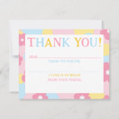お子さまの誕生日にお越しいただいたゲストへの感謝を伝える、おしゃれなフラワーピンクのサンキューレター サンキューカード (正面)