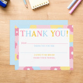 お子さまの誕生日にお越しいただいたゲストへの感謝を伝える、かわいいフラワーピンクのサンキューポストカ サンキューカード