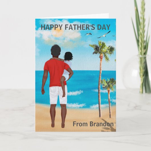 お子さんからお父さんへ　ブラウンヘアの黒髪　ハッピーファザーズデー カード (正面)