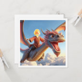 お子さんがアジアのドラゴンに乗って、ドラゴンカード カード (正面/裏面インサイチュ)