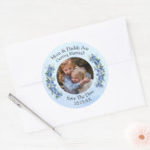 お子さんの写真 ママ パパ 結婚 ブルーピオニー ラウンドシール (封筒)