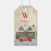お子さんの名前はサンタのレッドカー ギフトタグ (正面)