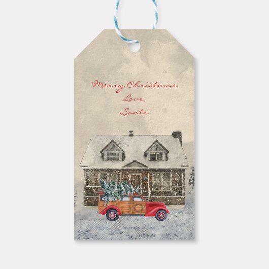 お子さんの名前はサンタのレッドカー ギフトタグ (裏面)