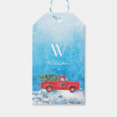 お子さんの名前はサンタのレッドトラック ギフトタグ (正面)