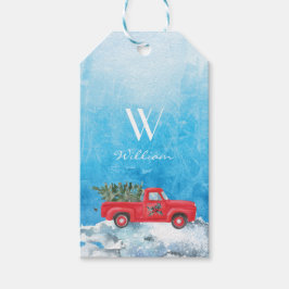 お子さんの名前はサンタのレッドトラック ギフトタグ