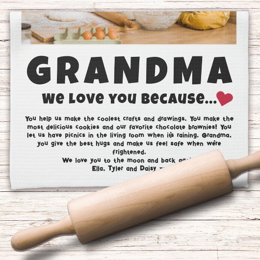 お子さパーソナライズされたんからのおばあちゃん写真ギフト キッチンタオル