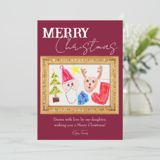 お子カスタムさんのアートワークを描いたホリデーカード 招待状 (スタンド正面)