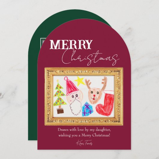お子カスタムさんのアートワークを描いたホリデーカード 招待状 (正面/裏面)
