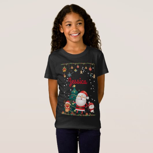 お子パーソナライズされた様のサンタクリスマス Tシャツ (正面フル)