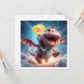 お子様がピンクのドラゴンに乗って飛んでいる、ドラゴンカードです カード (正面/裏面インサイチュ)