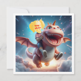 お子様がピンクのドラゴンに乗って飛んでいる、ドラゴンカードです カード