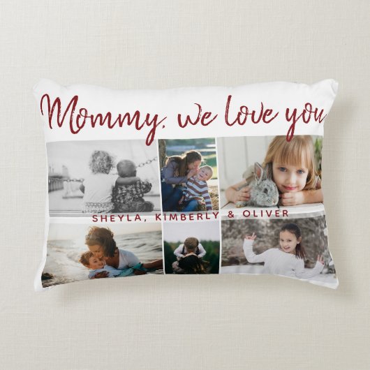お子様と家族のお母さん6フォトコラージュ アクセントクッション (正面)