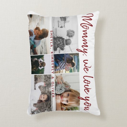 お子様と家族のお母さん6フォトコラージュ アクセントクッション (正面(垂直))
