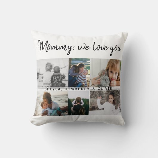 お子様と家族のお母さん6フォトコラージュ クッション (正面)