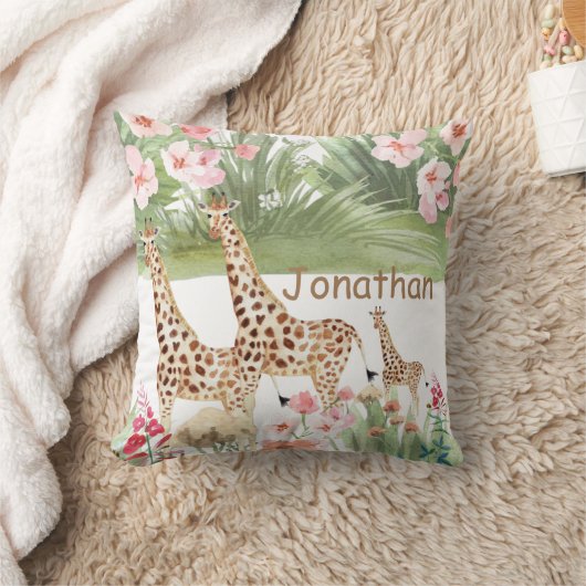 お子様に合わせた水彩画のキリンとグリーンがモチーフの保育園 クッション (ブランケット)