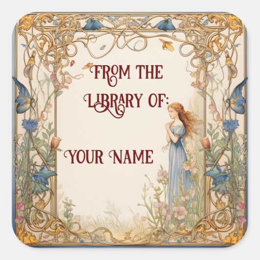 お子様のおとぎ話蔵書票 スクエアシール (正面)