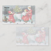 お子様のお迎え遊のクリスマスのまわりに祝い 名刺 (正面/裏面)