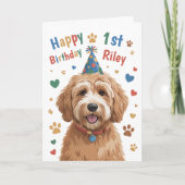 お子様のためのかわいい犬の1歳の誕生日カード パーソナライズ可能 カード (正面)