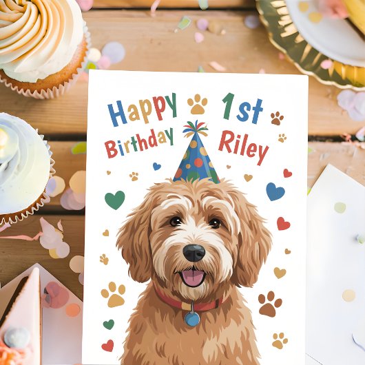 お子様のためのかわいい犬の1歳の誕生日カード パーソナライズ可能 カード