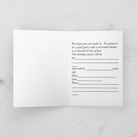 お子様のための誕生日パーティーの招待, Mermaid 招待状 (内部)