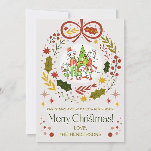 お子様のアートを追加する |クリスマスモダンリース シーズンカード (正面)