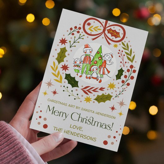 お子様のアートを追加する |クリスマスモダンリース シーズンカード