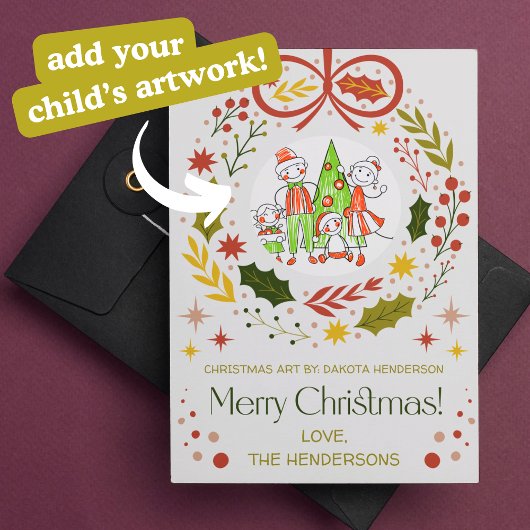 お子様のアートを追加する |クリスマスモダンリース シーズンカード