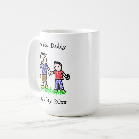 お子様のアートワークのアップロード |かわいい父の日 コーヒーマグカップ (正面左)