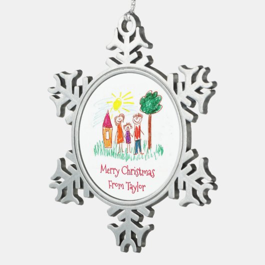 お子様のアートワークのクリスマス スノーフレークピューターオーナメント (右)